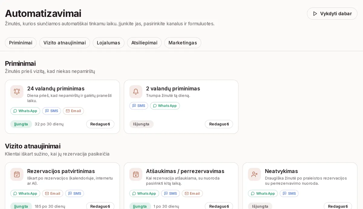 Marketingo ir automatinės žinutės