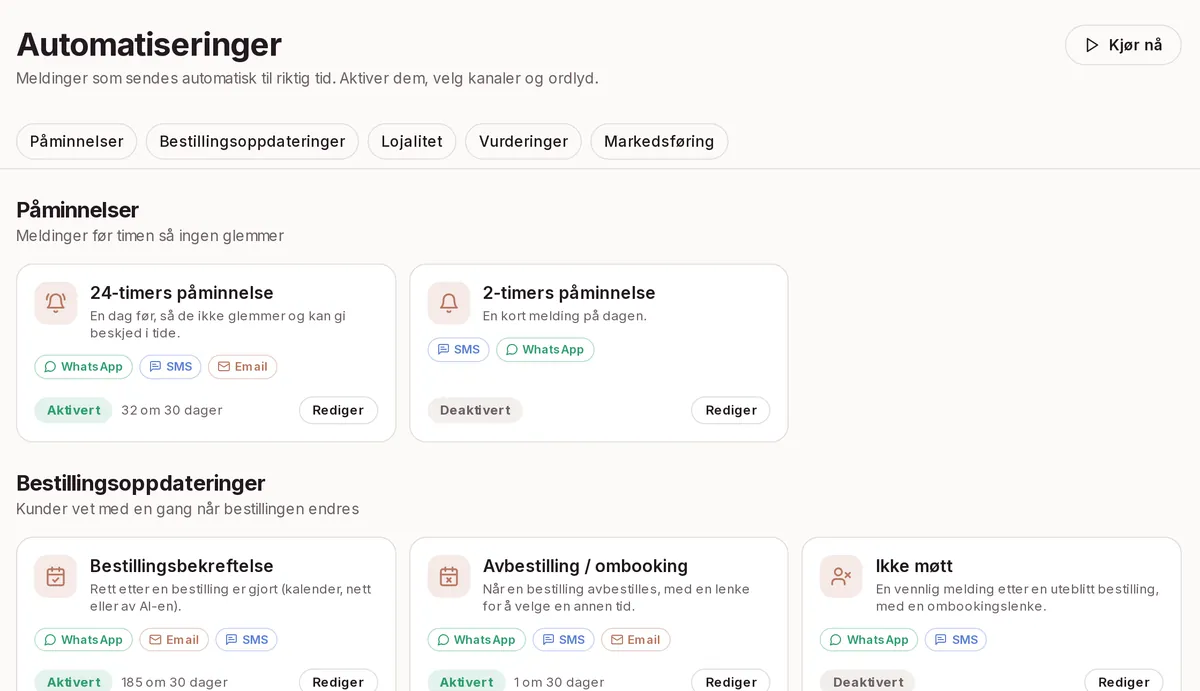 Markedsføring og automatiske meldinger