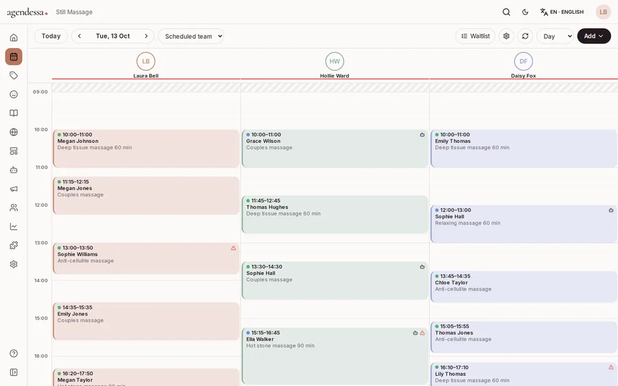 De dagagenda, per therapeut